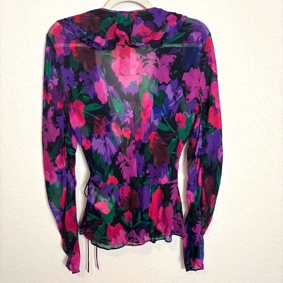 NWT J. Crew Dark Floral Ruffle Wrap Chiffon Blouse Top Women’s 10 Holiday Event - Picture 5 of 11
